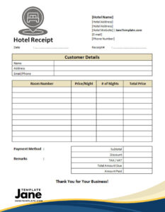 Printable Hotel Receipt Template