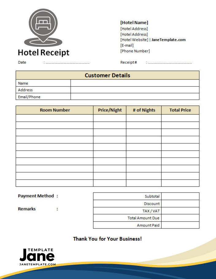 sample of printable blank hotel receipt template