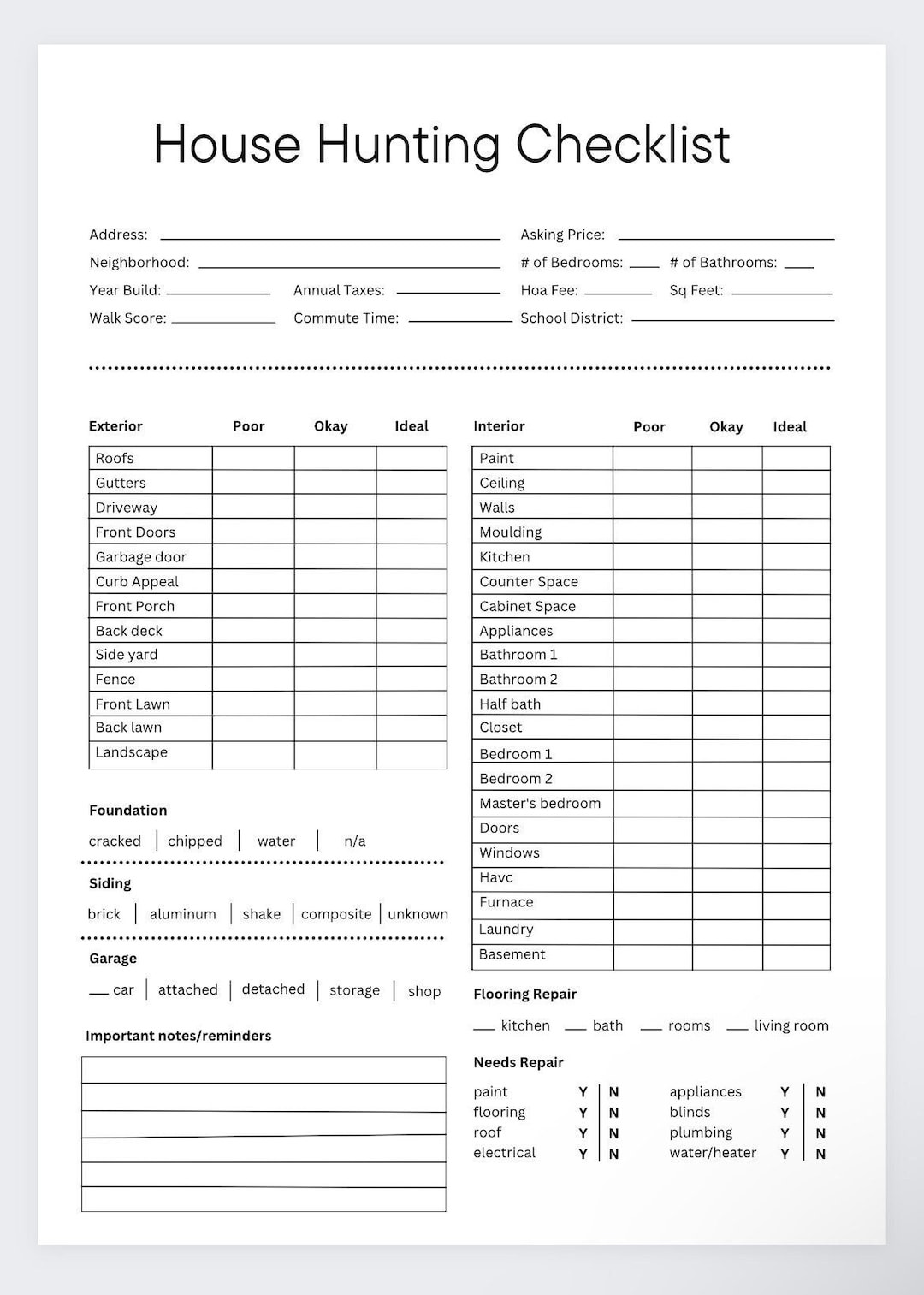 sample Buying A House Checklist Template