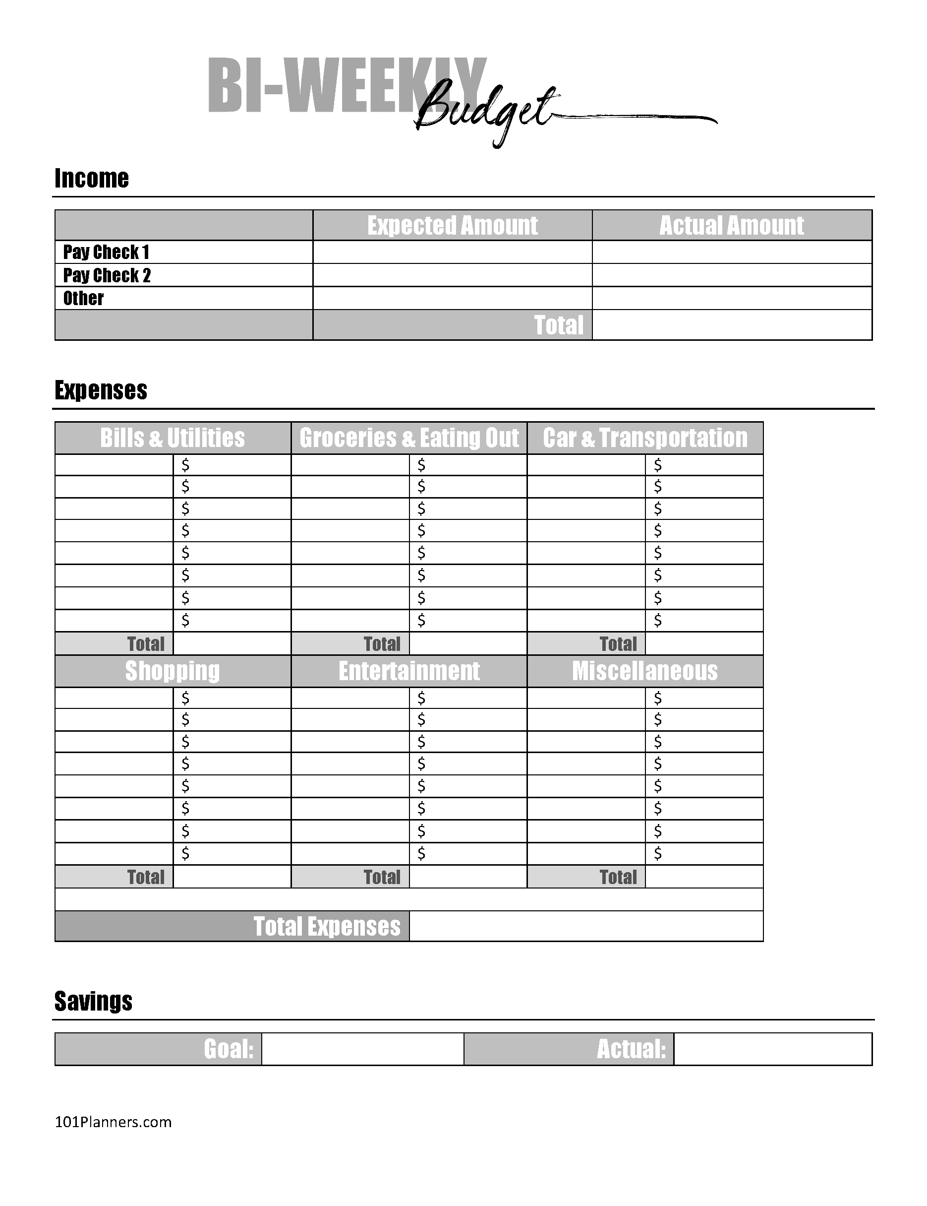 sample biweekly paycheck budget template