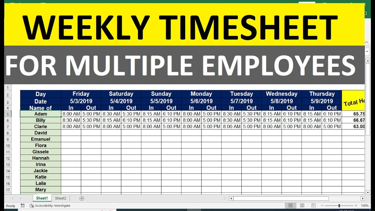 sample multi employee timesheet template