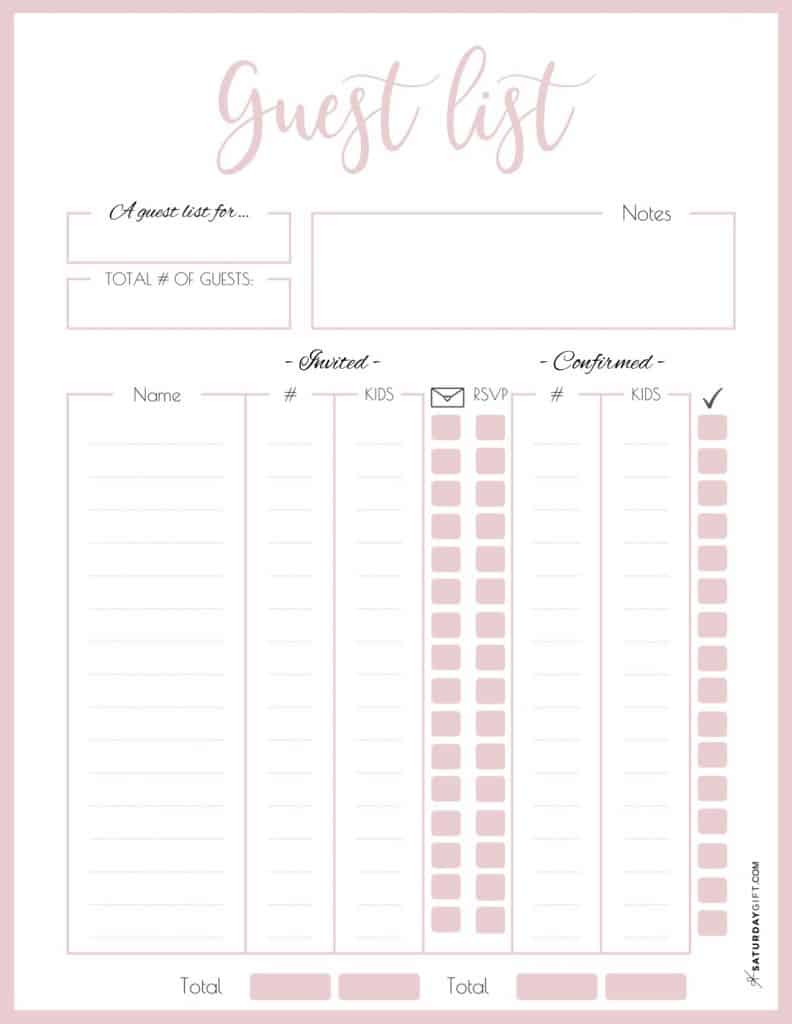 sample Birthday Party Guest List Template