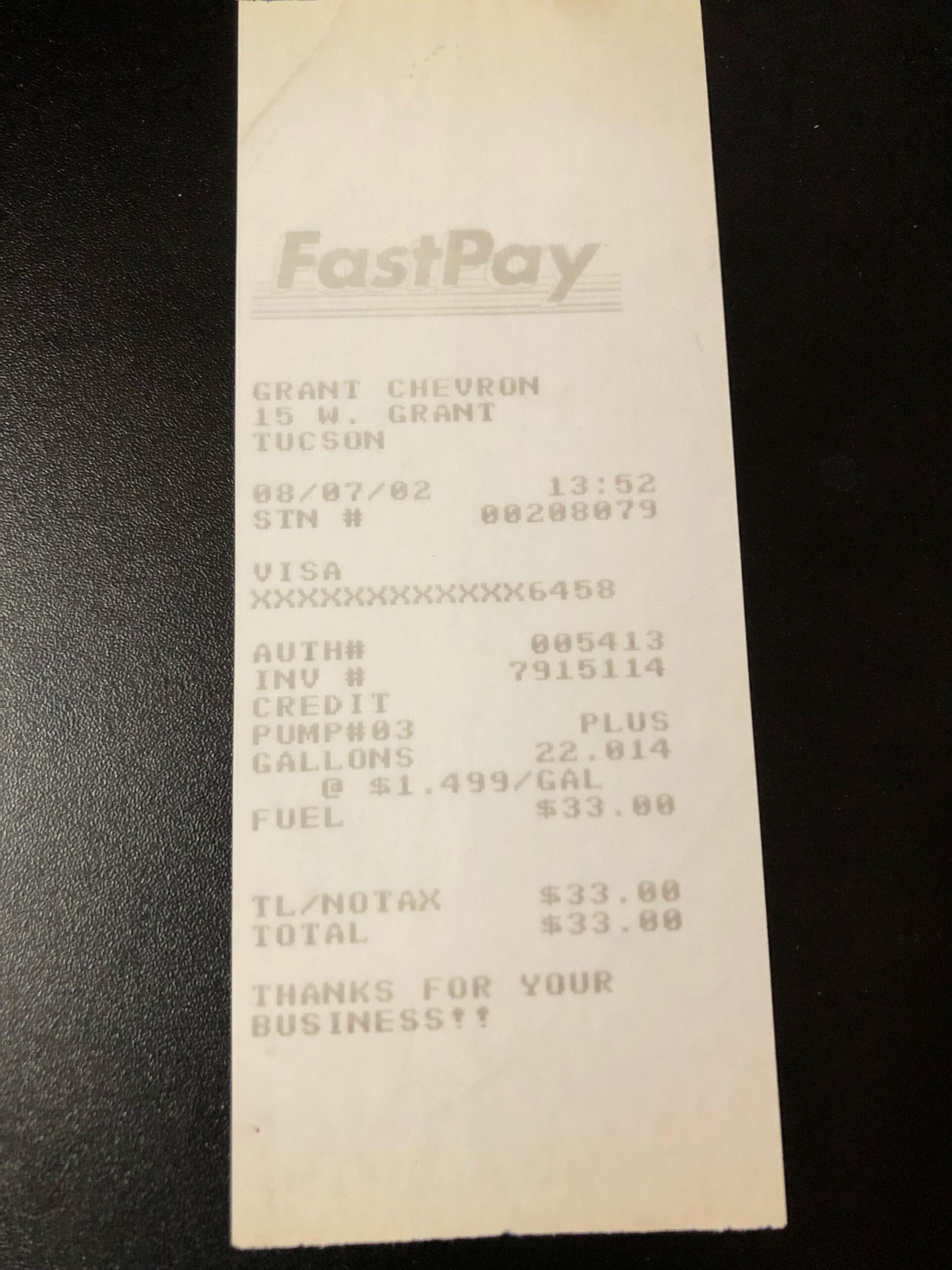 sample gas receipt template