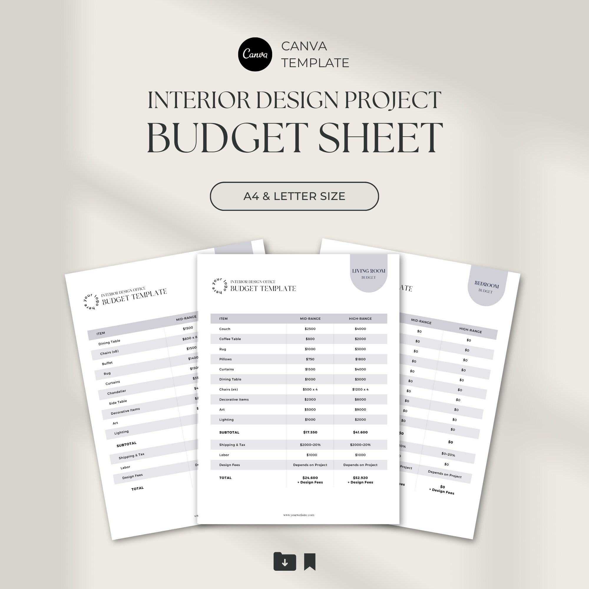 sample interior design budget template