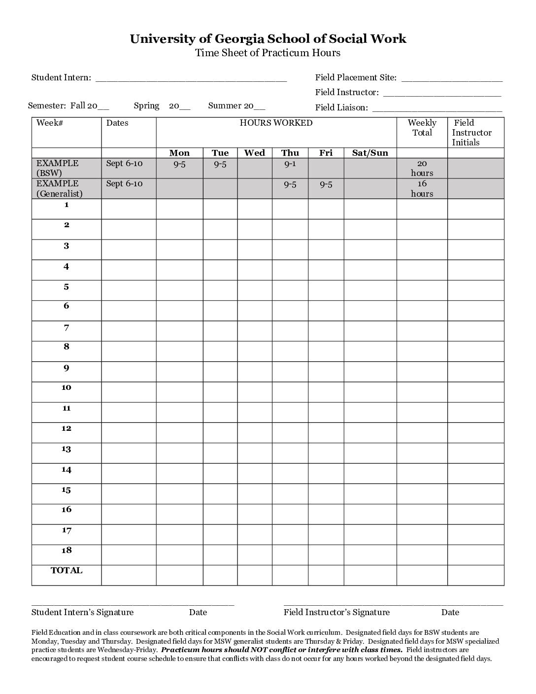 sample intern timesheet template