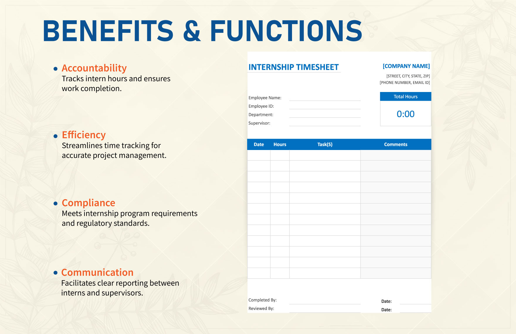 sample intern timesheet template