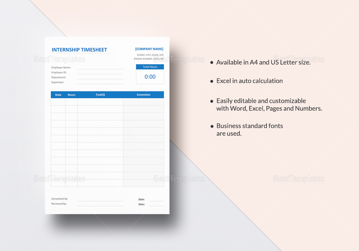 sample intern timesheet template