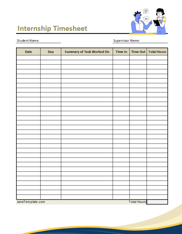 sample of free printable internship timesheet template