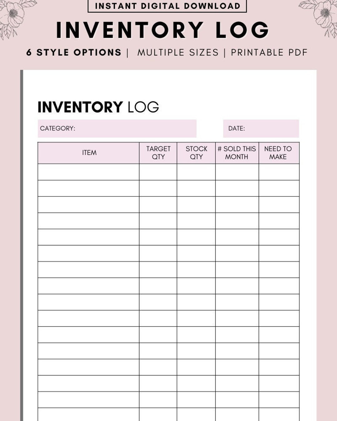 sample inventory chart template