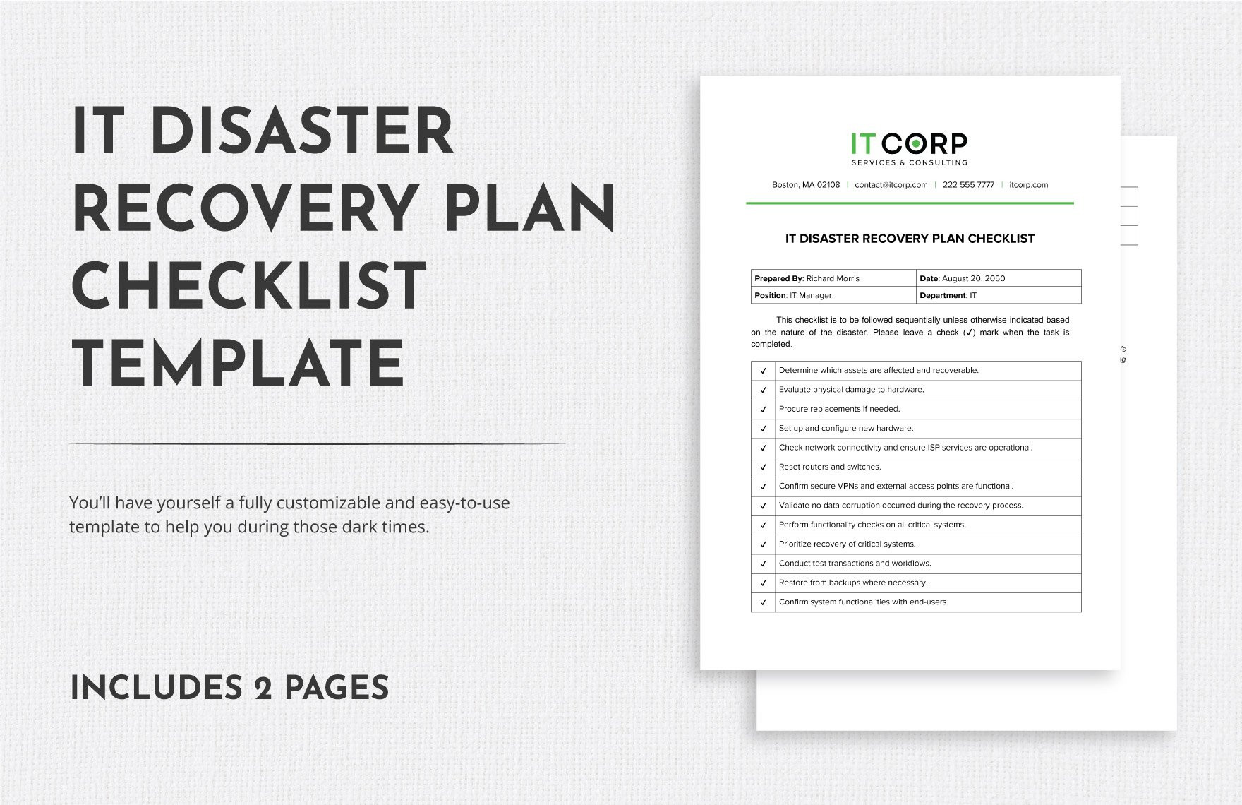 sample disaster recovery checklist template