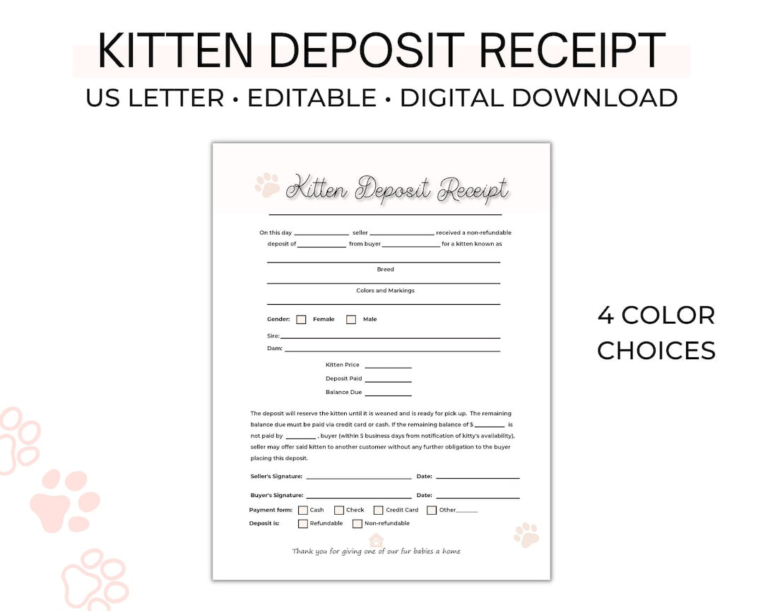 sample Cat/Kitten Bill of Sale Form