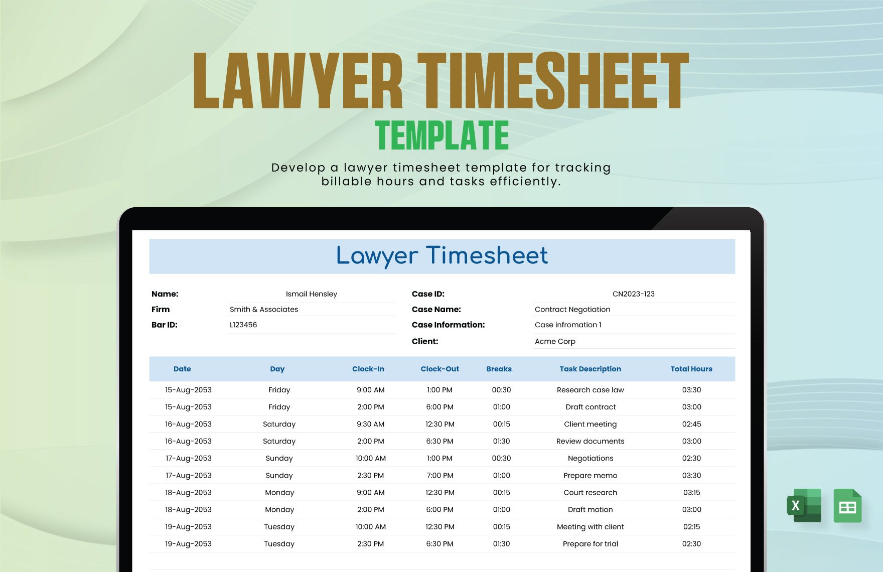 sample lawyer timesheet template