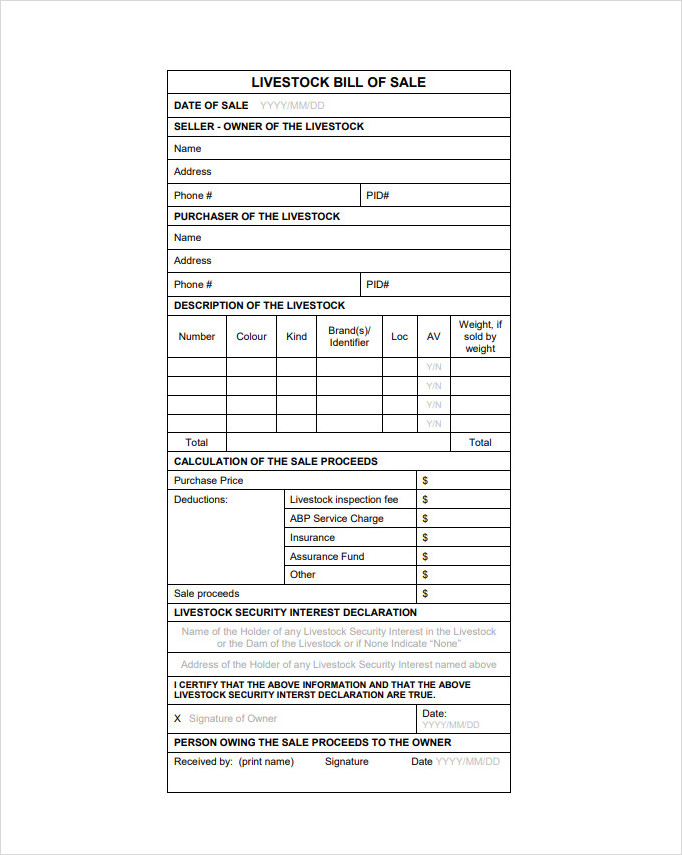 livestock bill of sale pdf