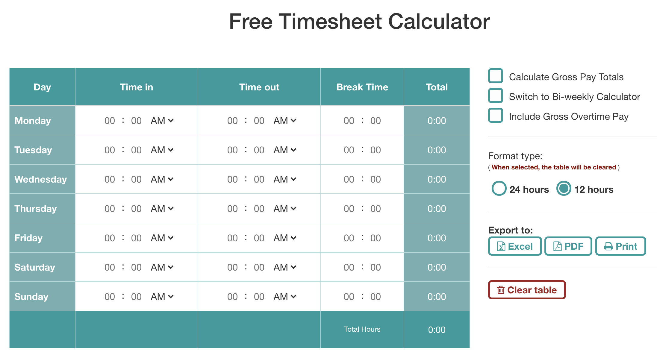 sample timesheet calculates hours template