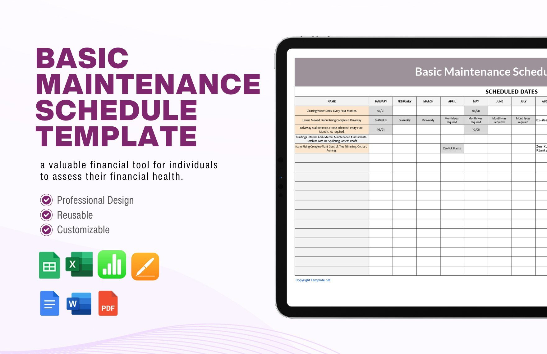 sample maintenance chart template