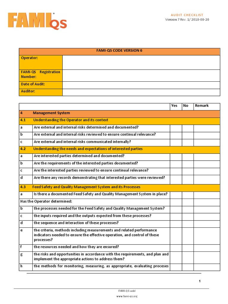 sample Audit Checklist Template