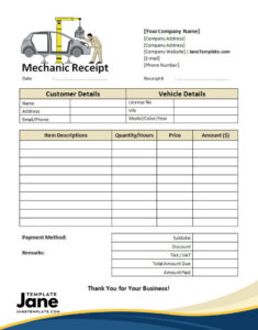 Printable Mechanic Receipt Template