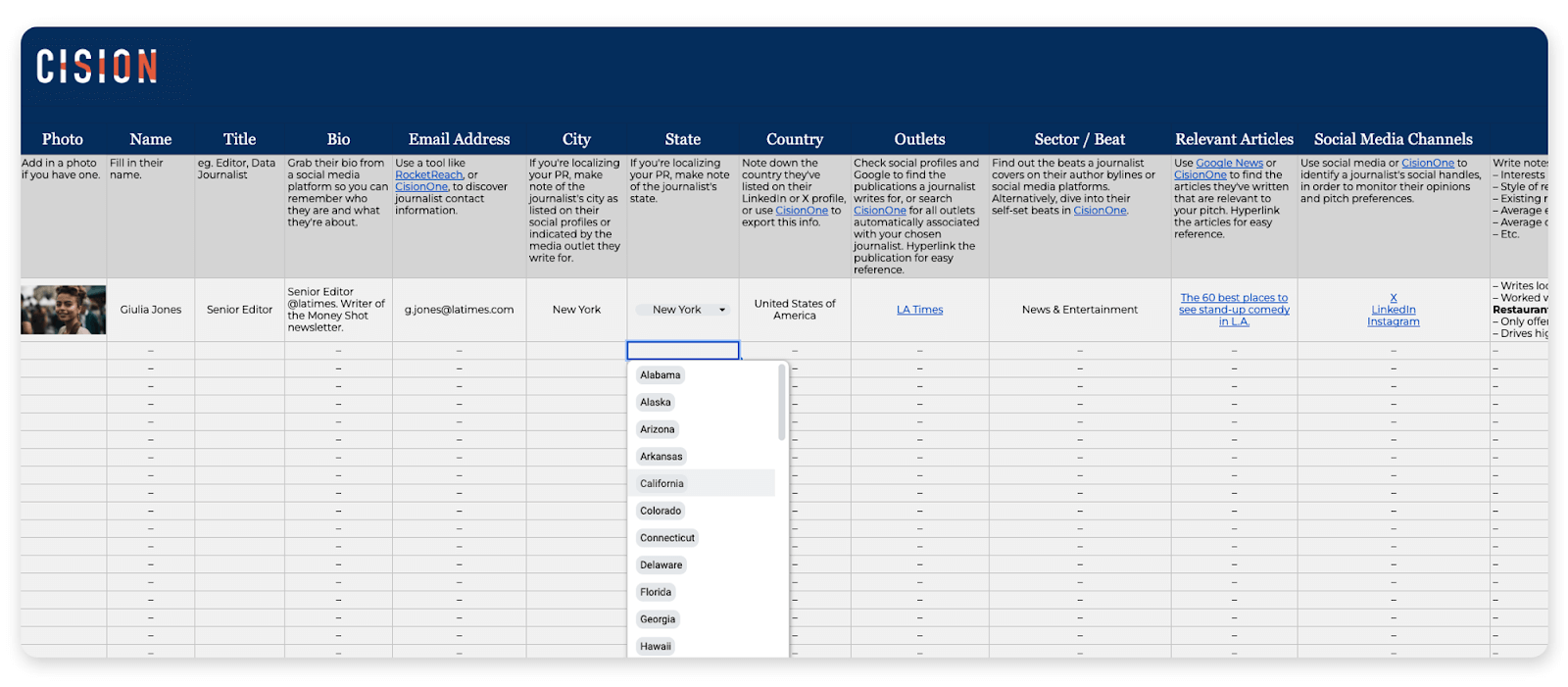 sample Media Contact List Template