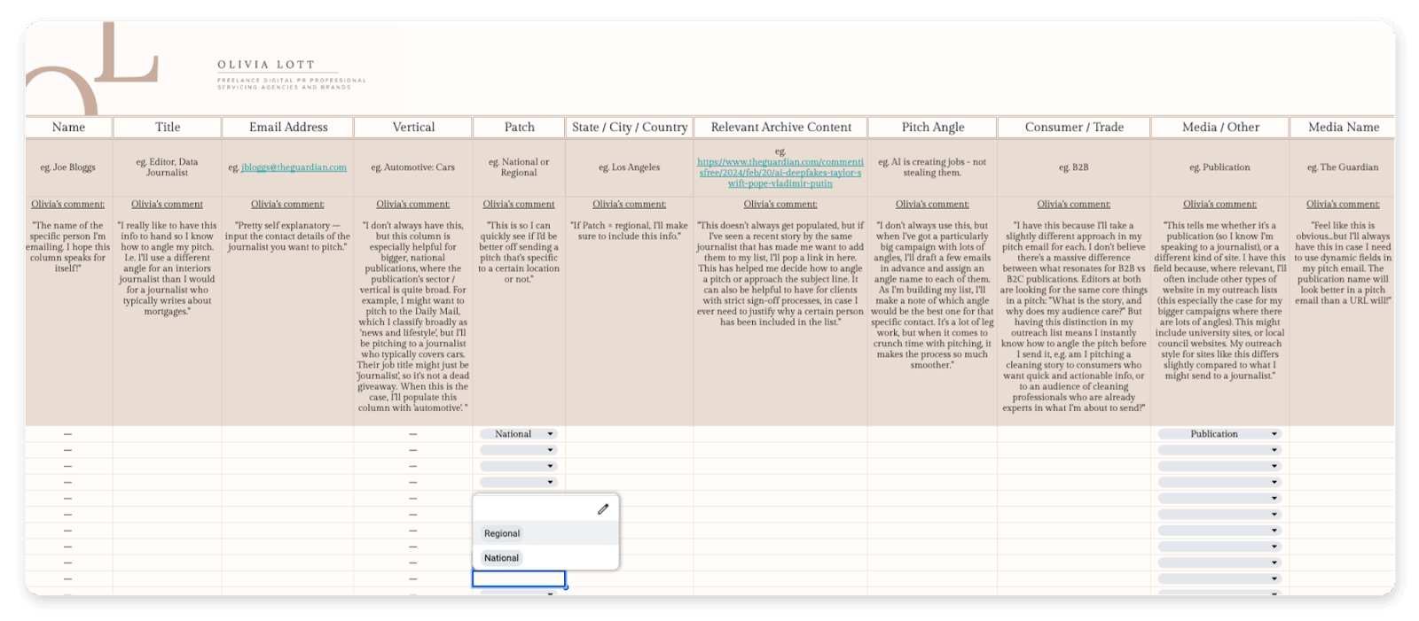 sample Media Contact List Template