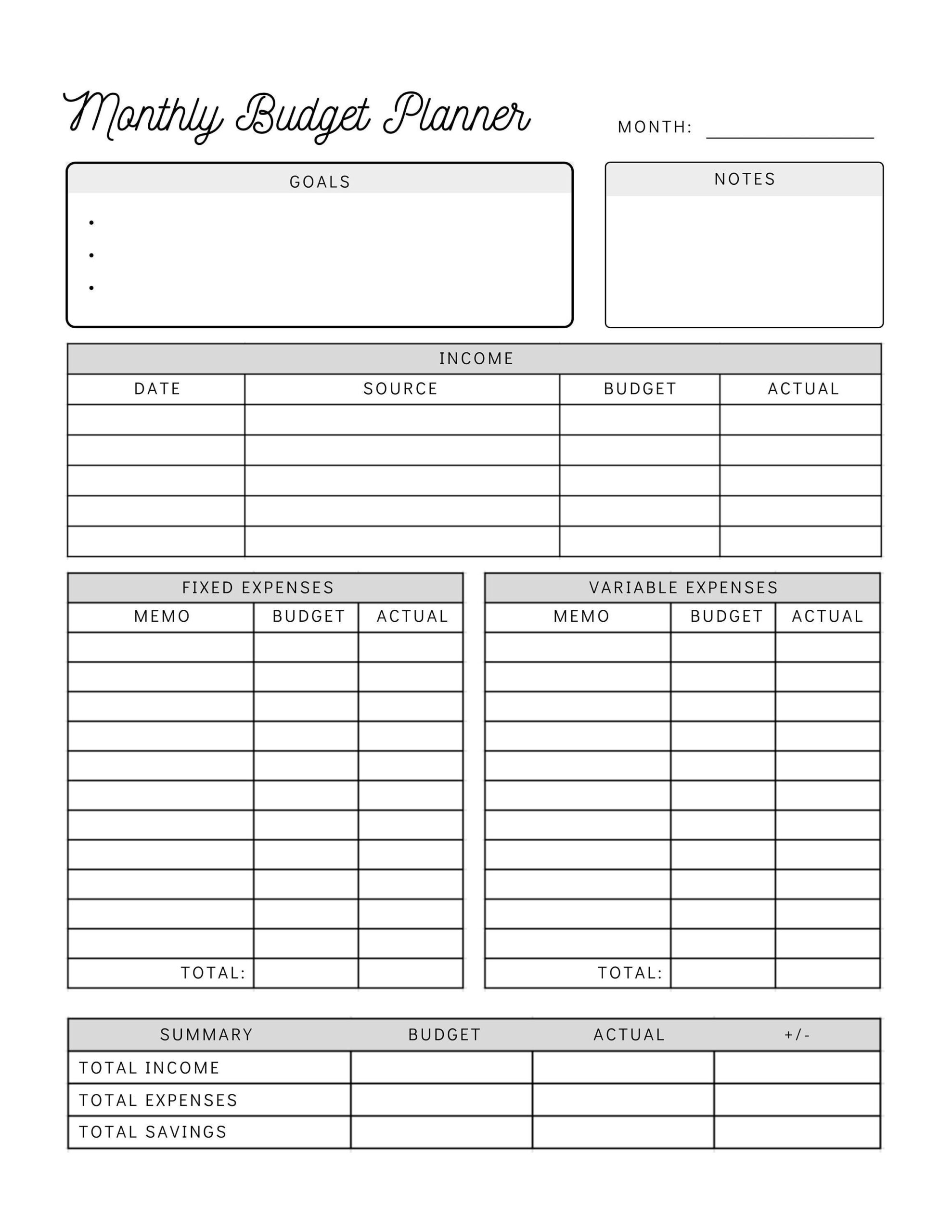 sample basic monthly budget template