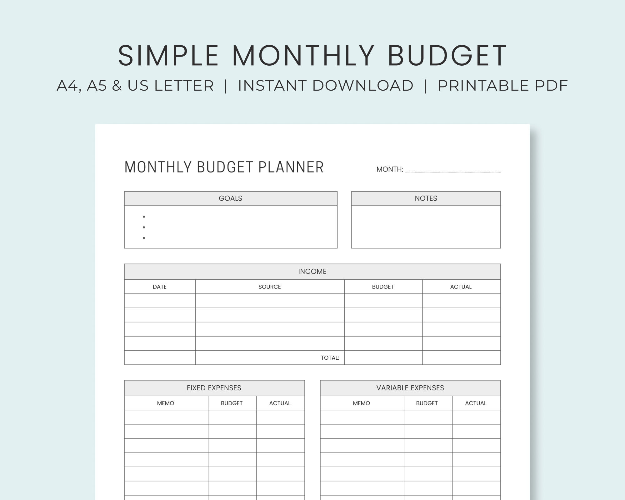 sample personal budget template