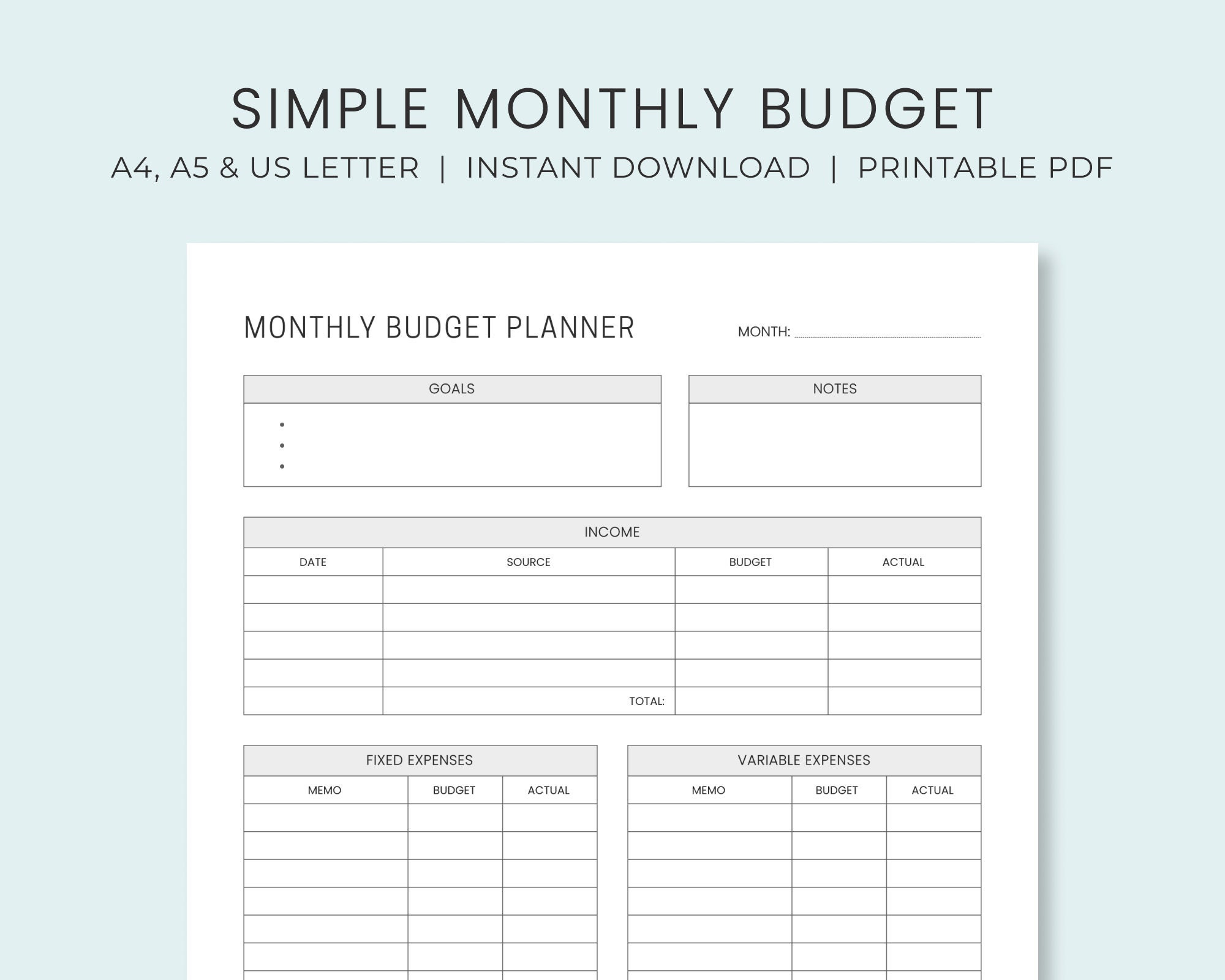 sample personal monthly budget template