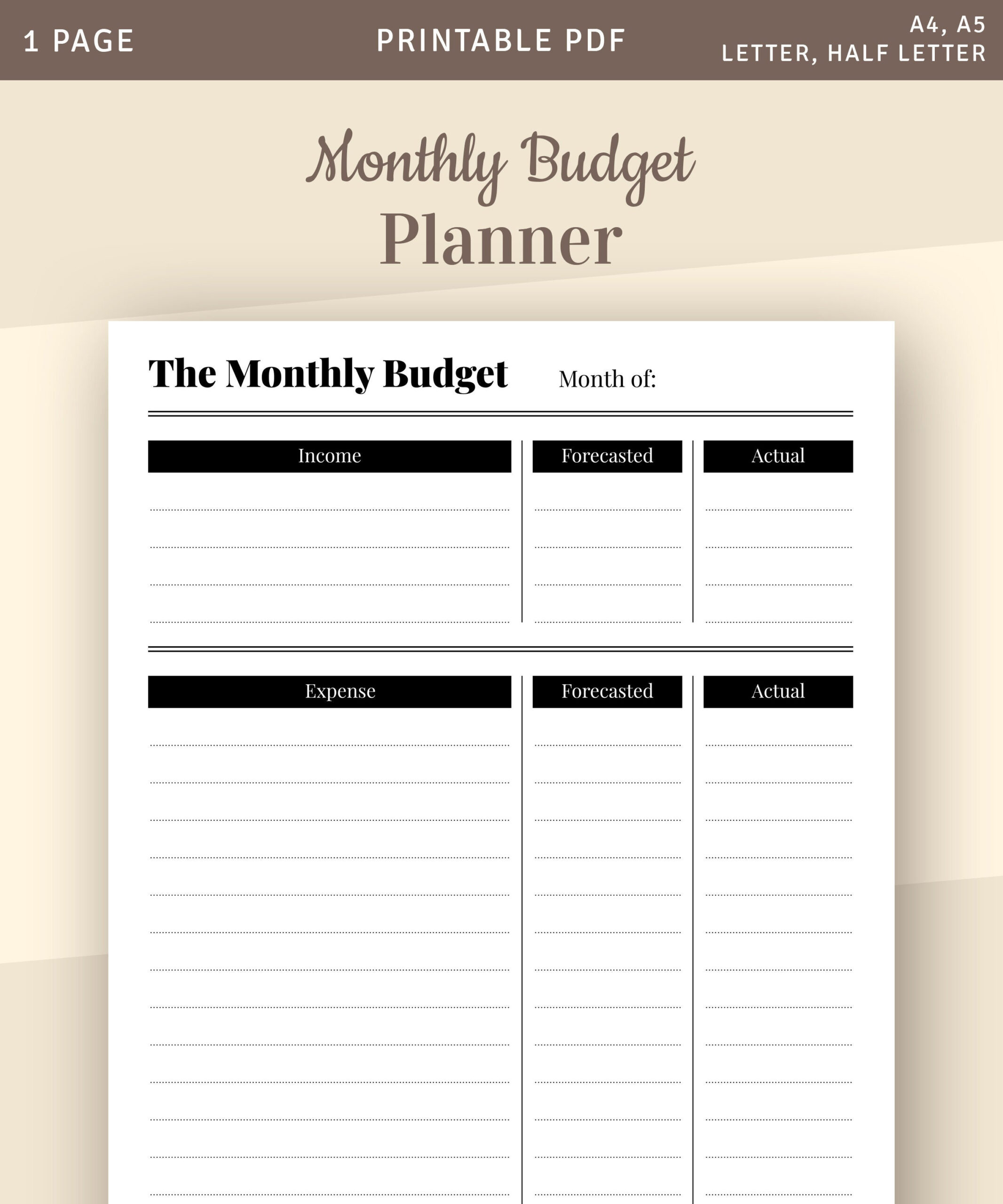 sample single person monthly budget template