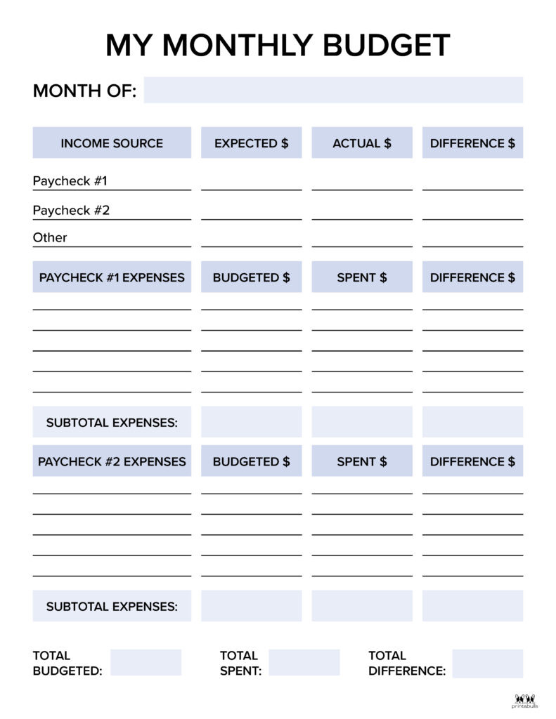 sample blank monthly budget template