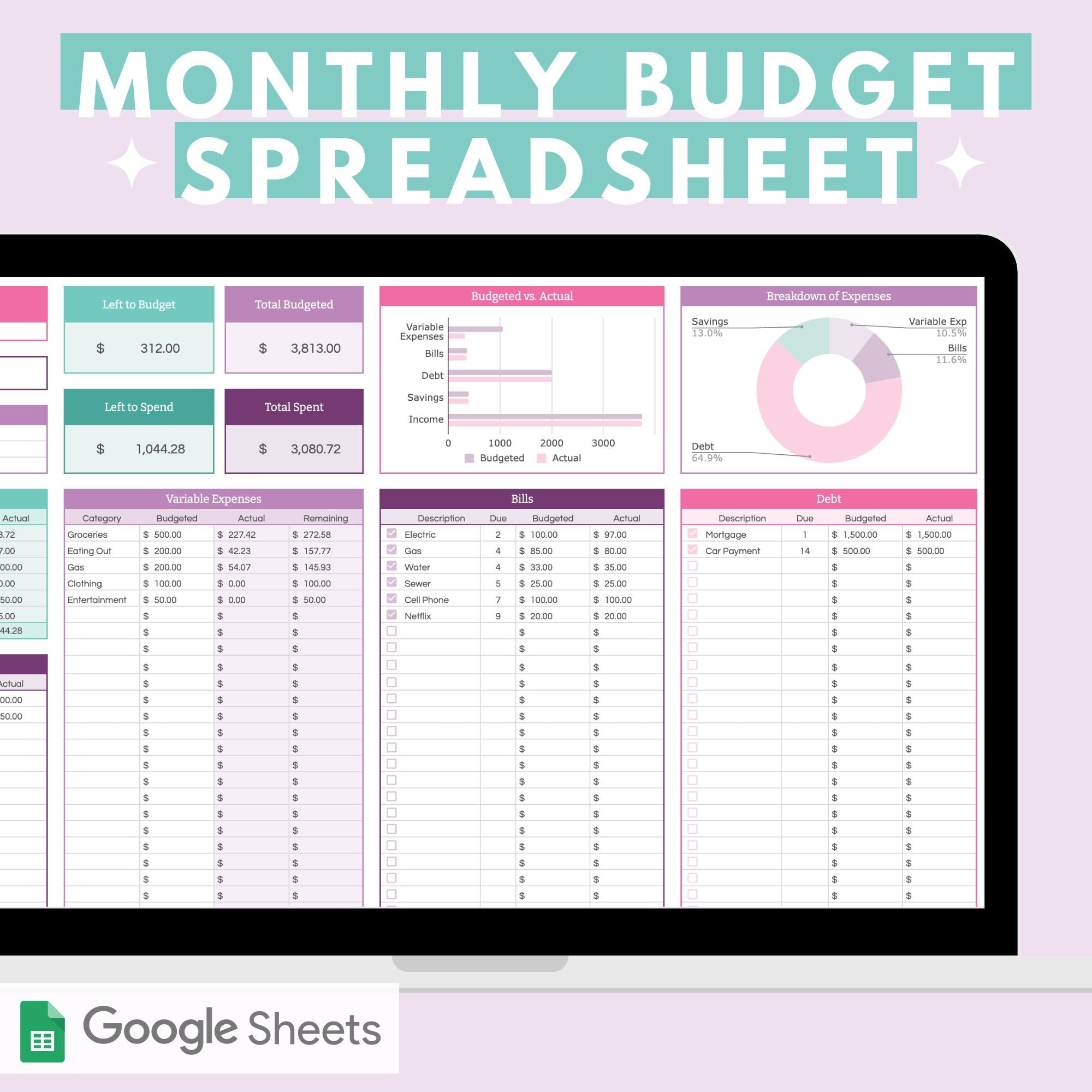 sample monthly budget template