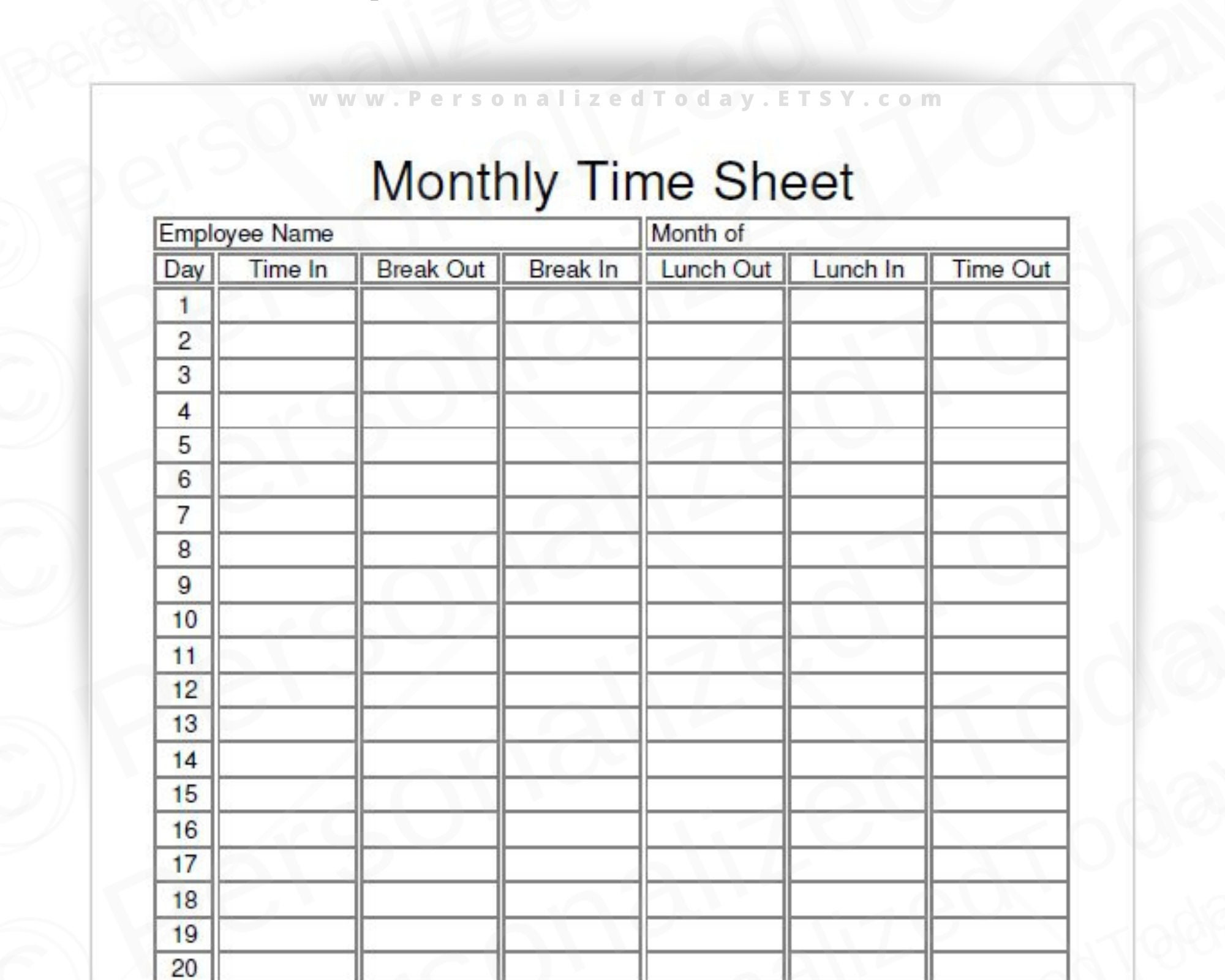 sample monthly employee timesheet template