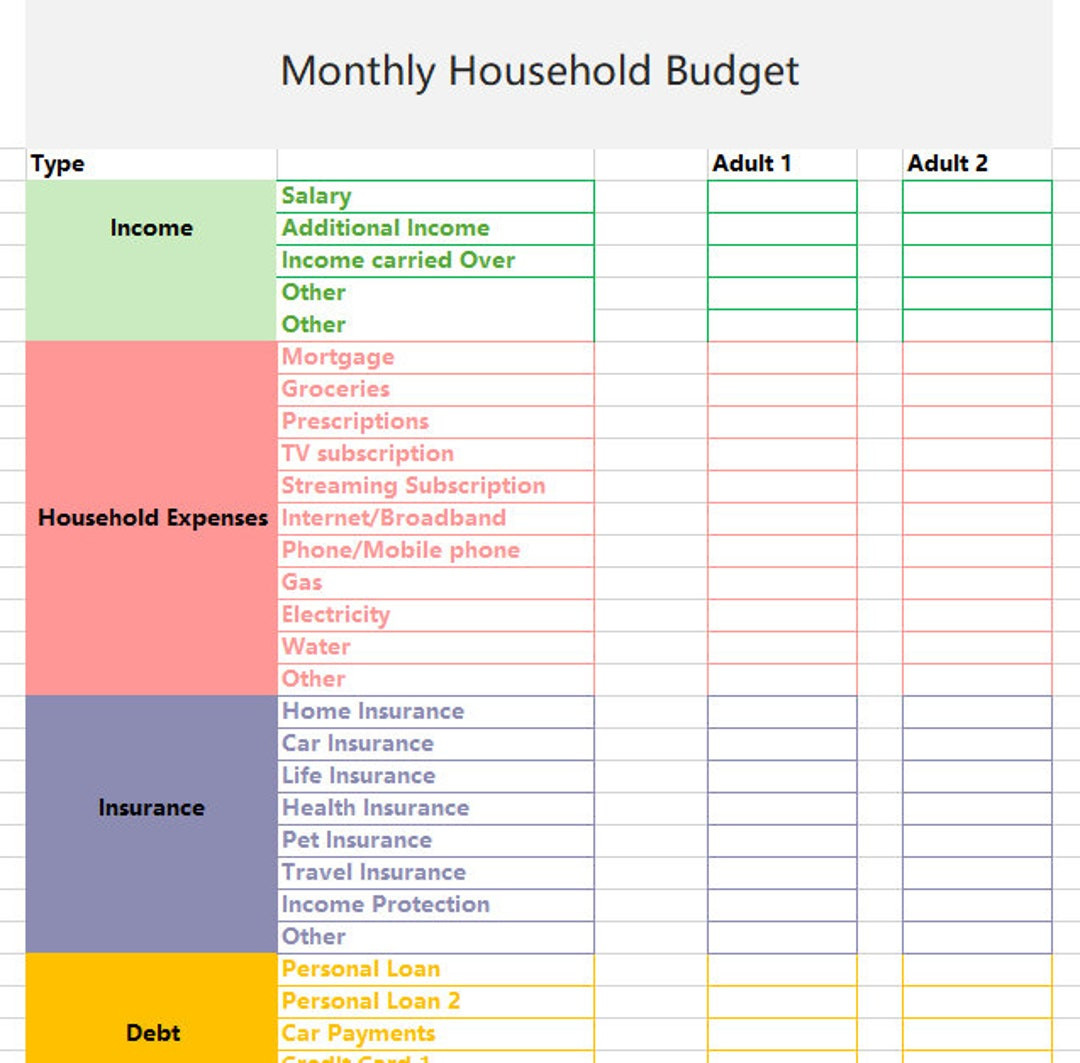 sample home budget template