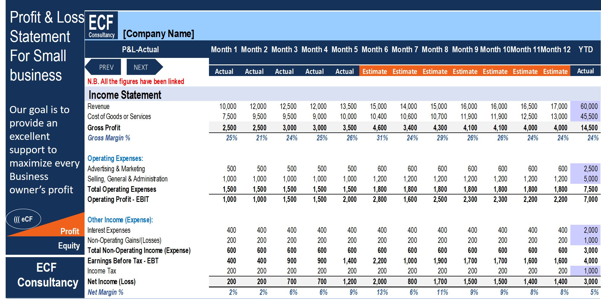 sample small business profit and loss template