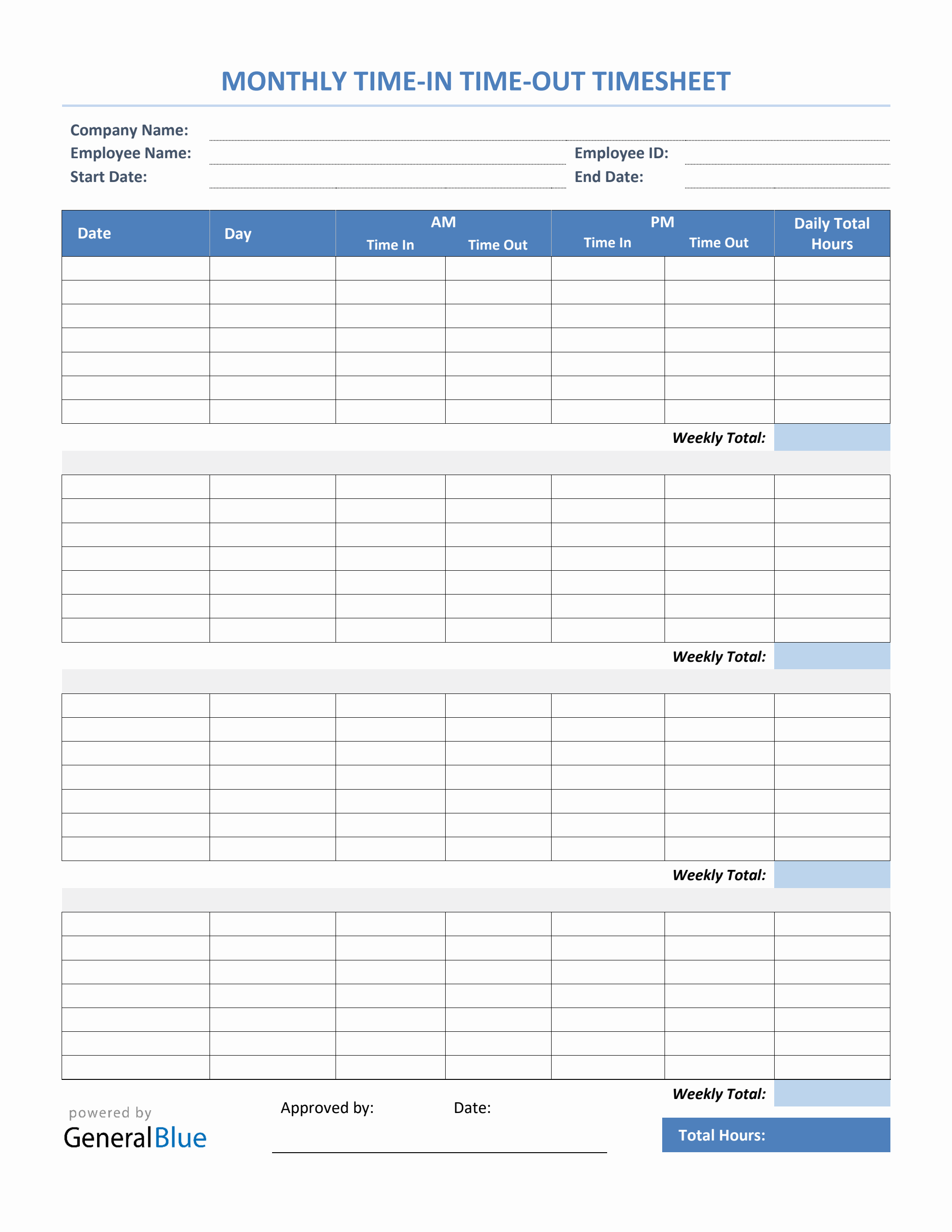 sample monthly employee timesheet template