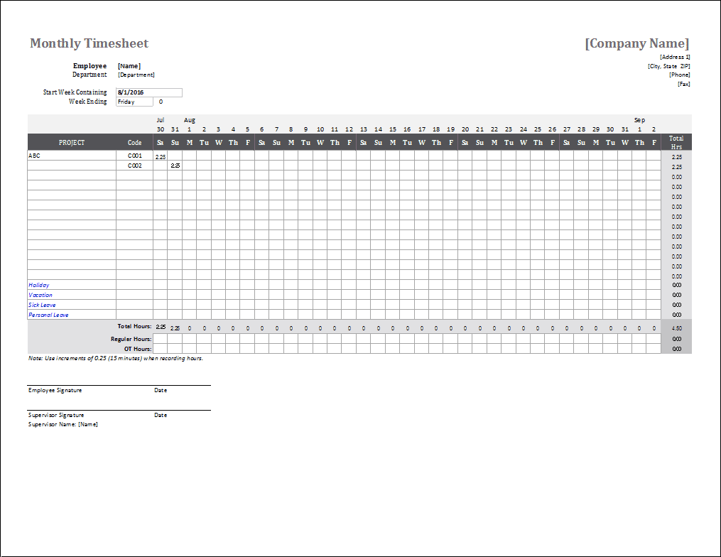 sample monthly employee timesheet template