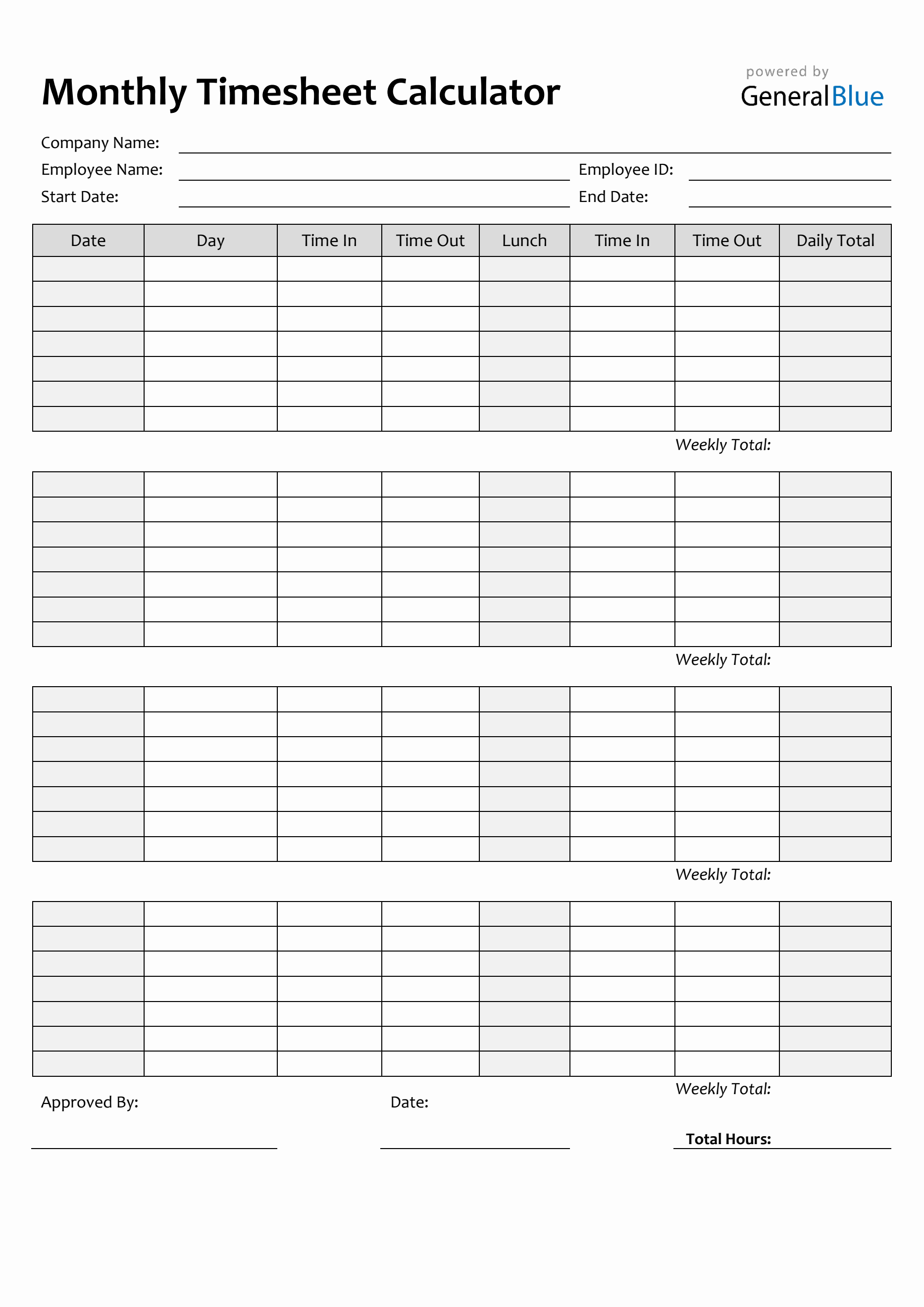 sample monthly employee timesheet template