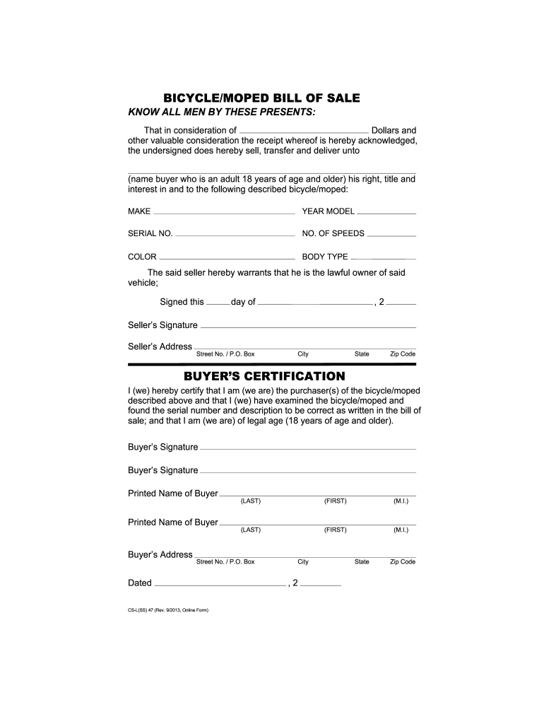 sample Moped/Scooter Bill of Sale Form