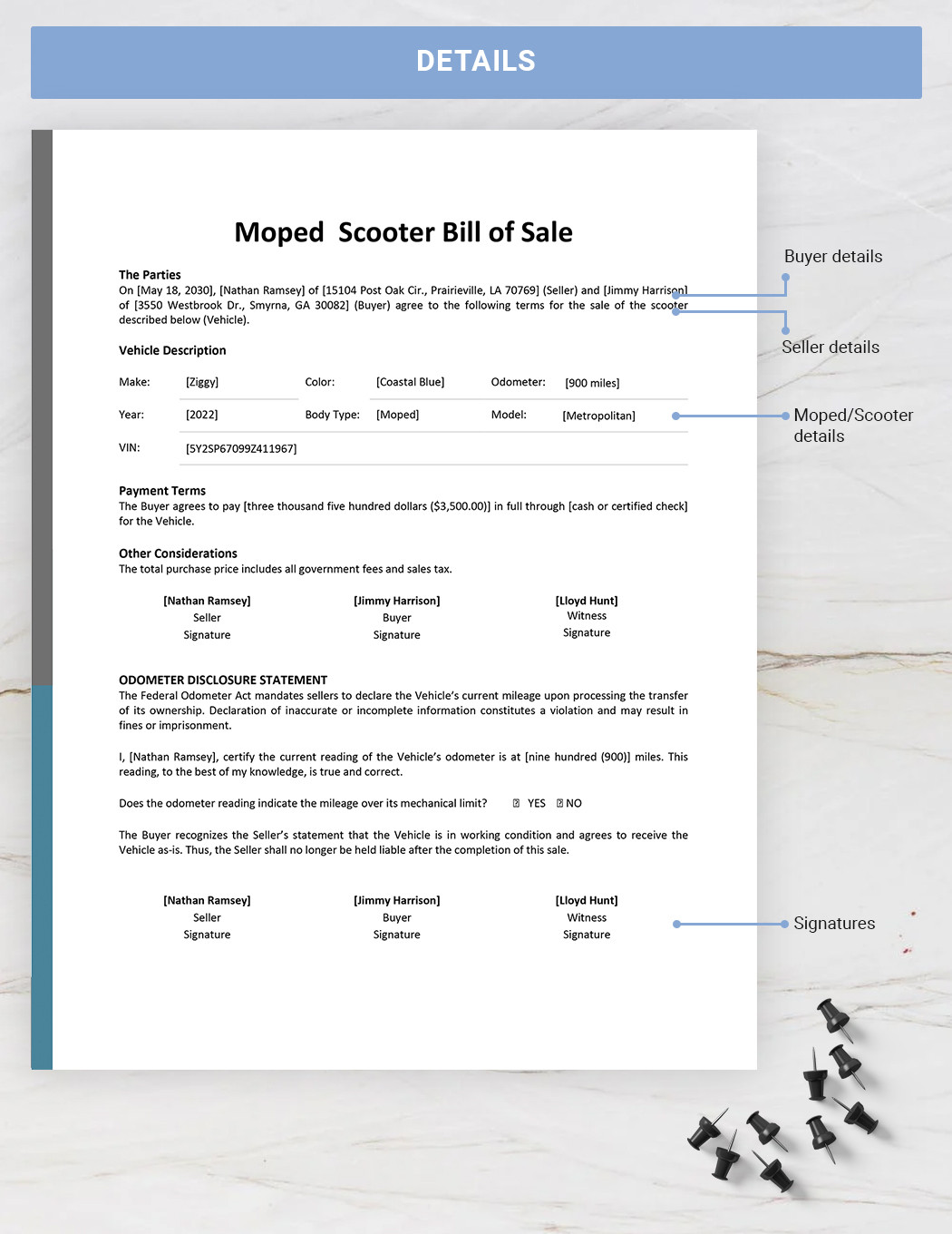 sample Moped/Scooter Bill of Sale Form