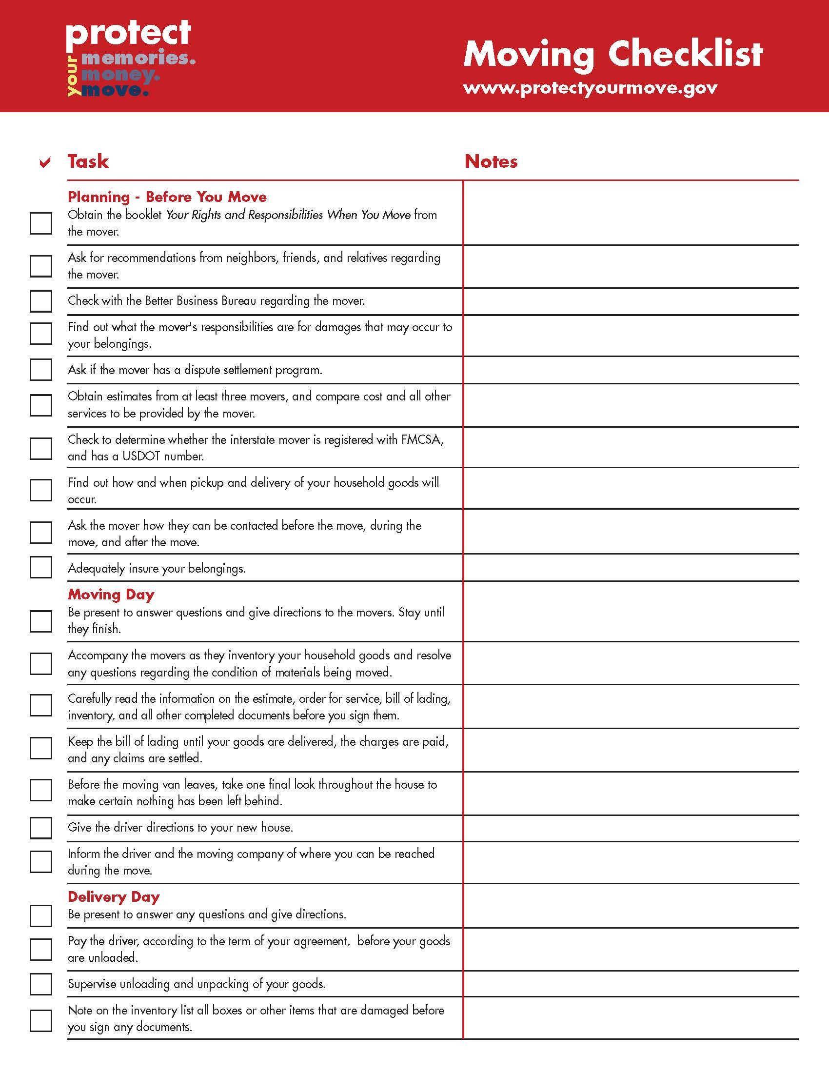 sample moving business checklist template