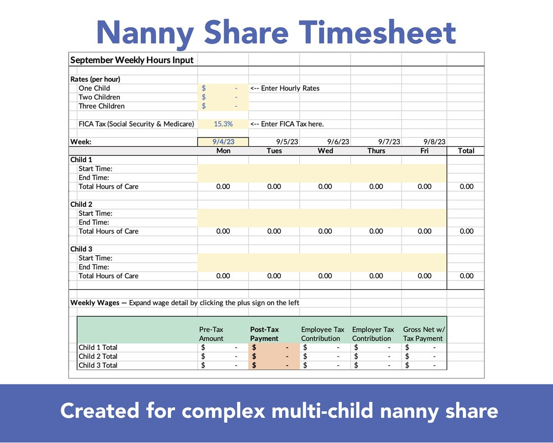 sample nanny timesheet template