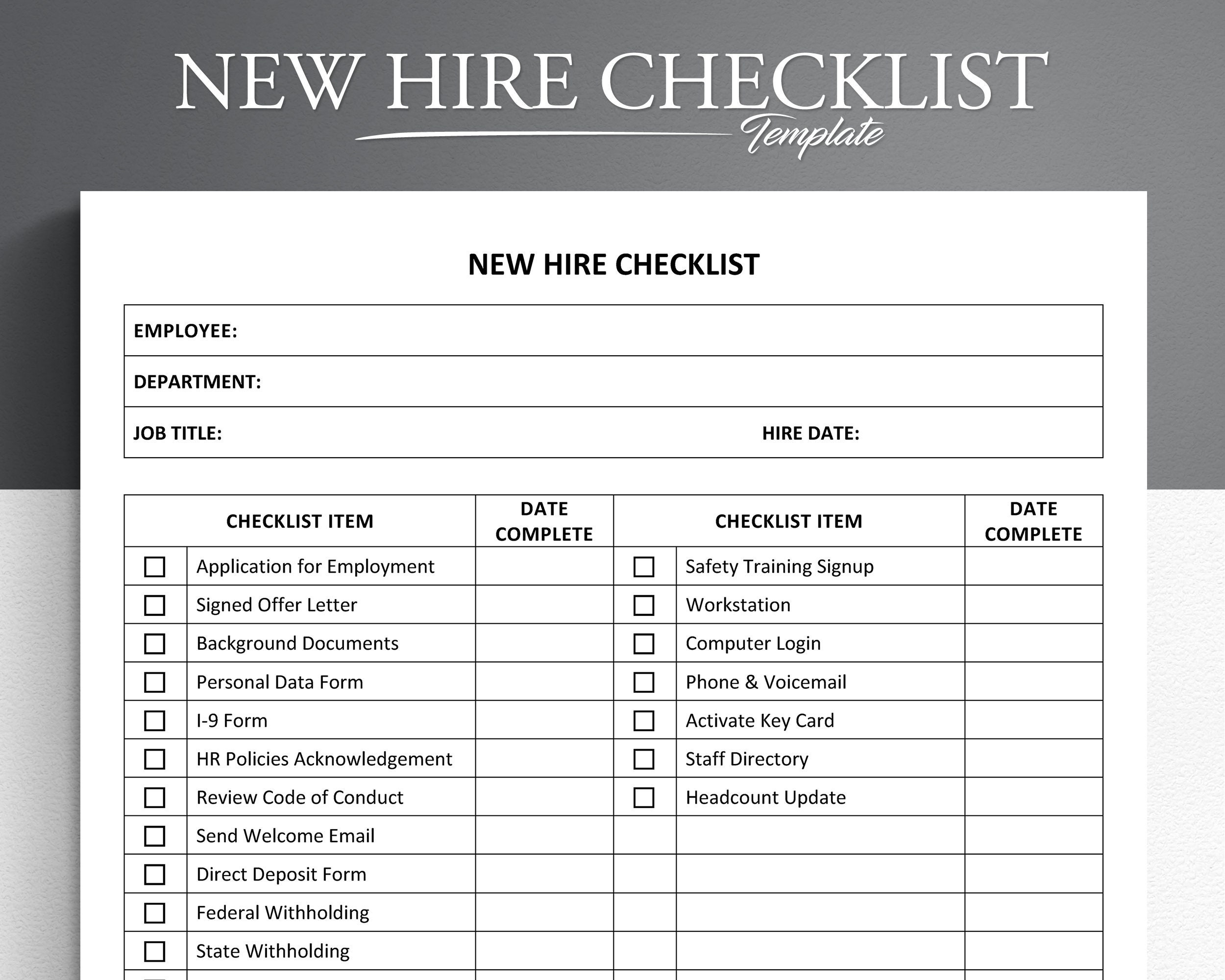 sample new hire employee checklist template