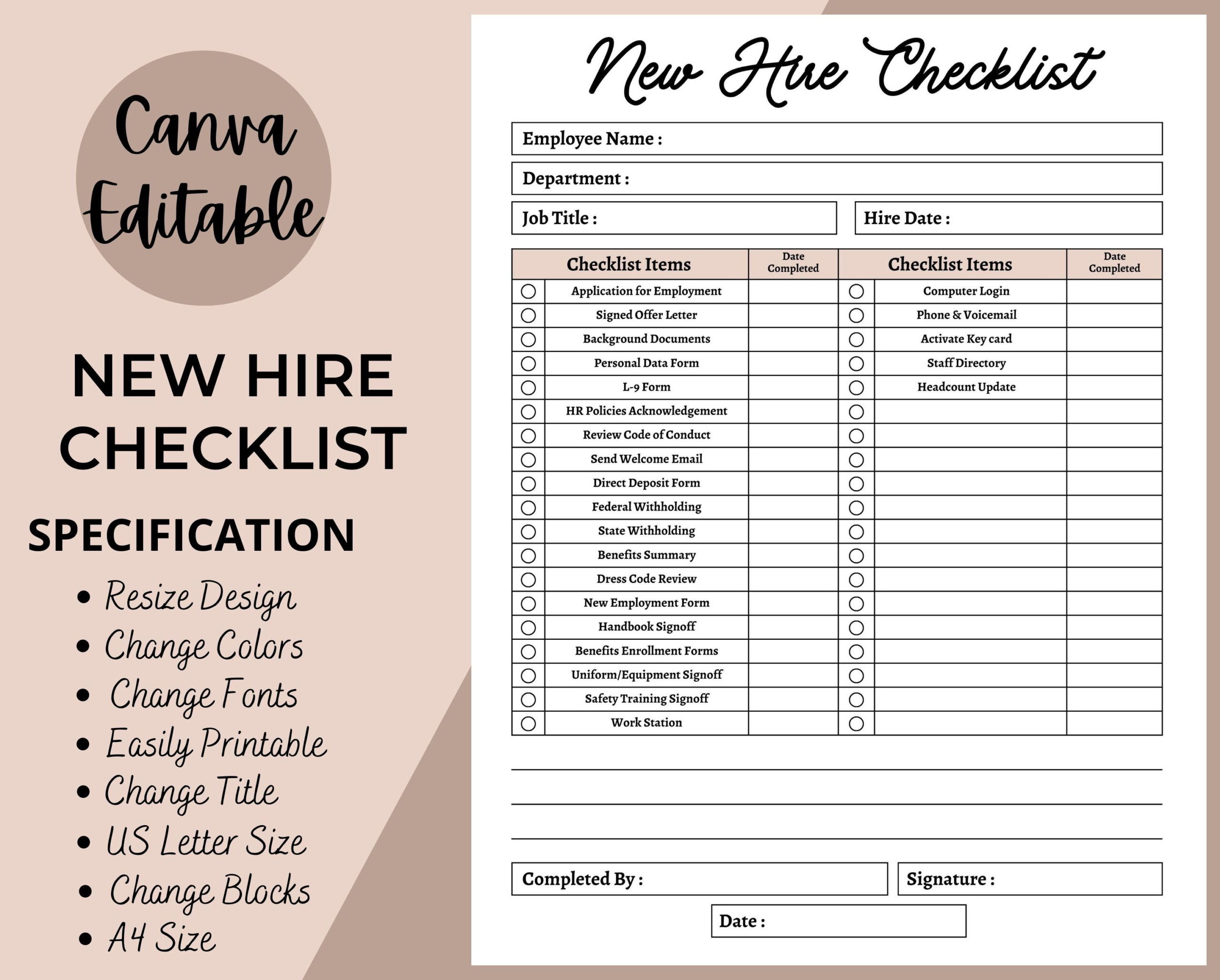 sample employment checklist template