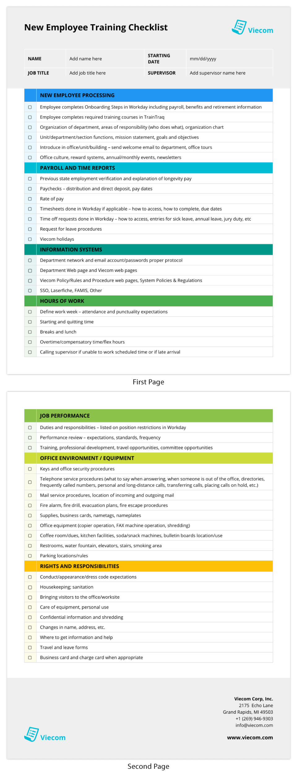 sample new employee training checklist template