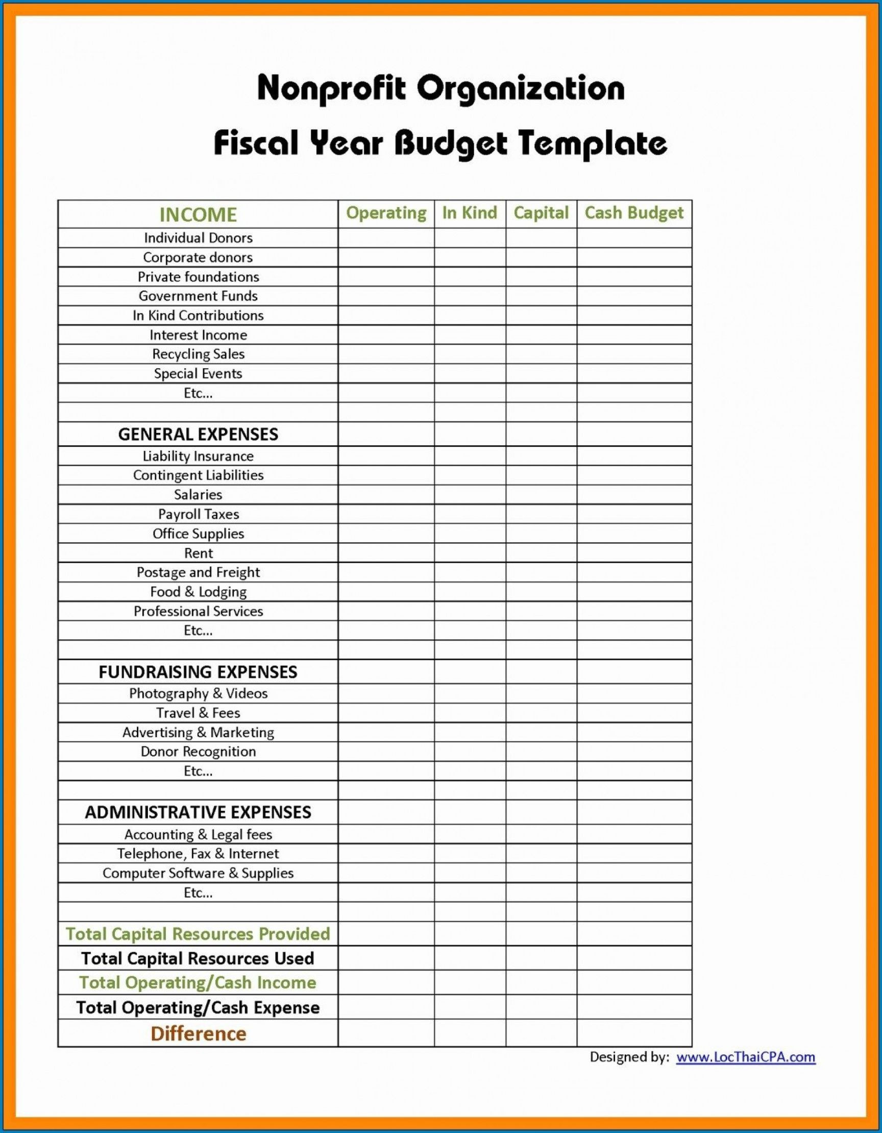 sample non for profit budget template