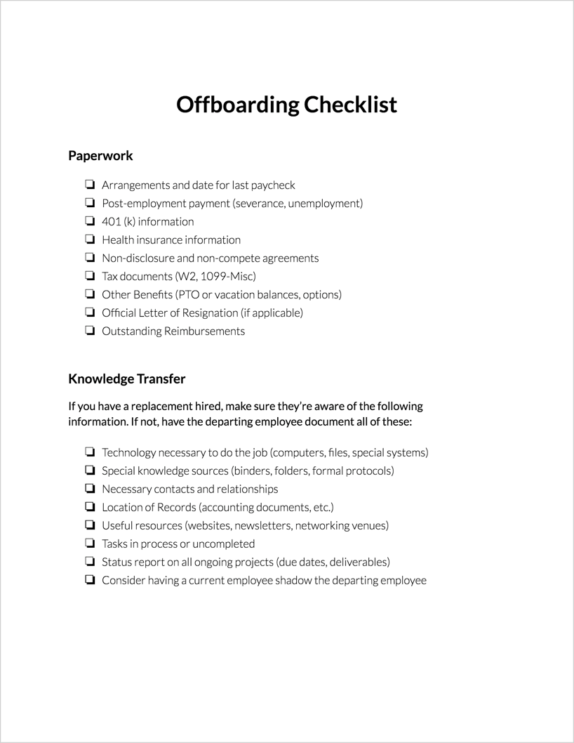 sample Offboarding Checklist Template