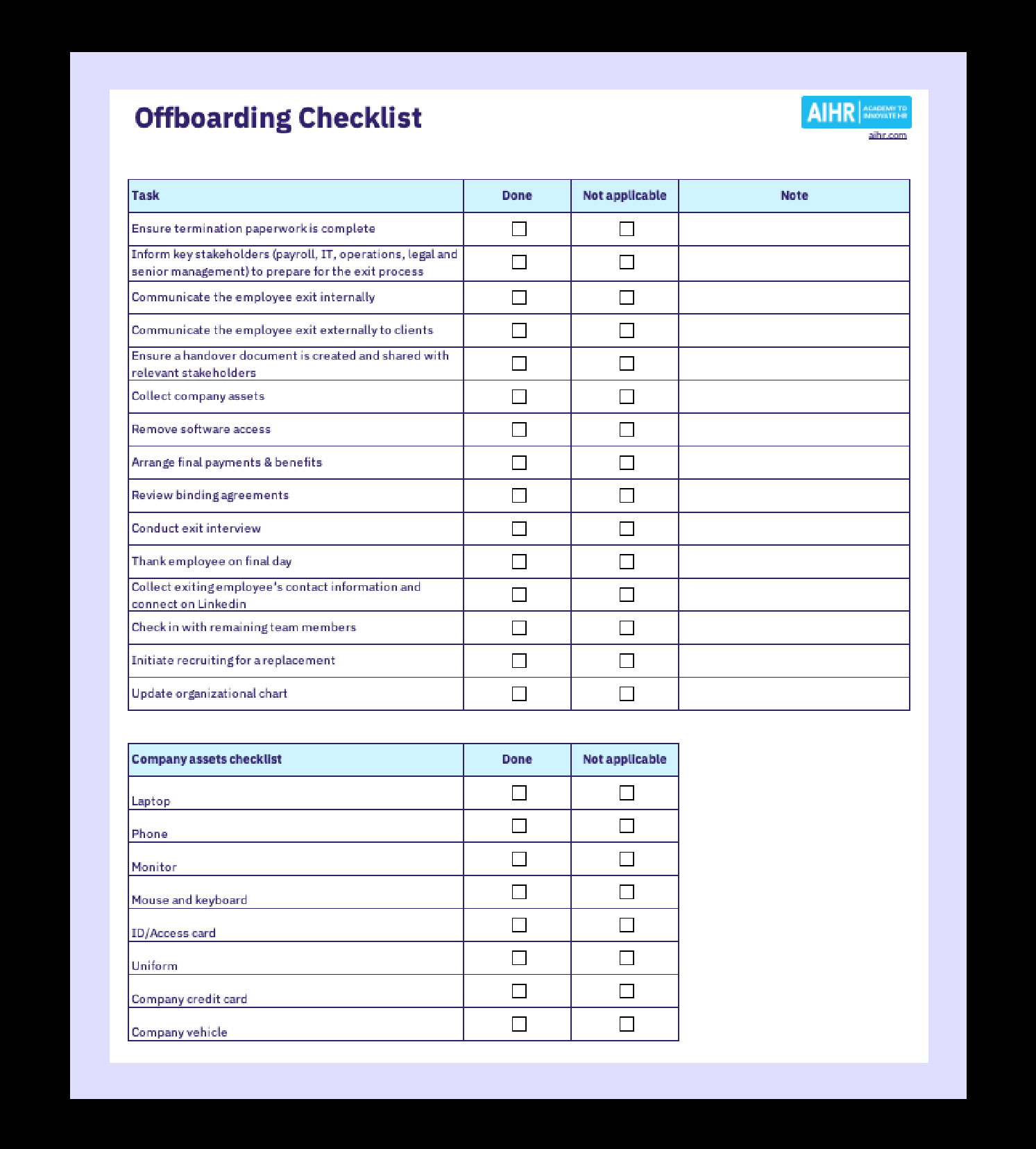 sample Offboarding Checklist Template