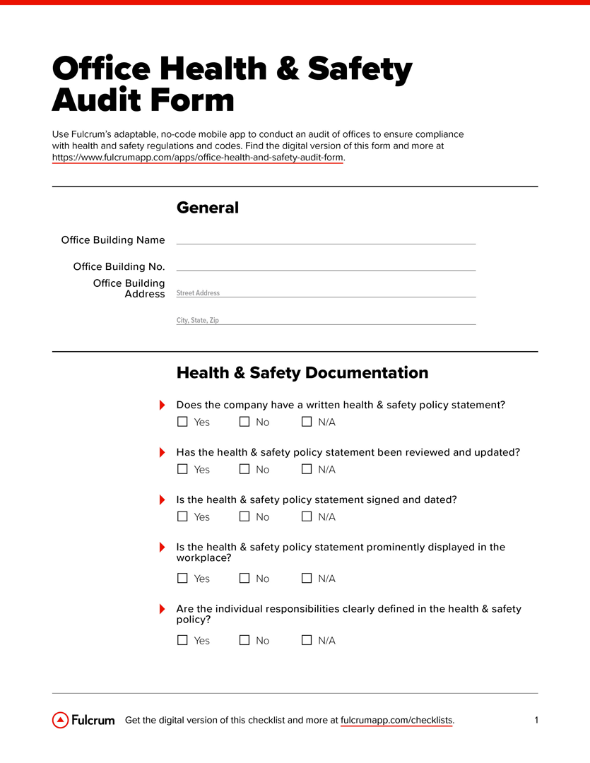 sample safety audit checklist template