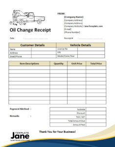 Printable Oil Change Receipt Template