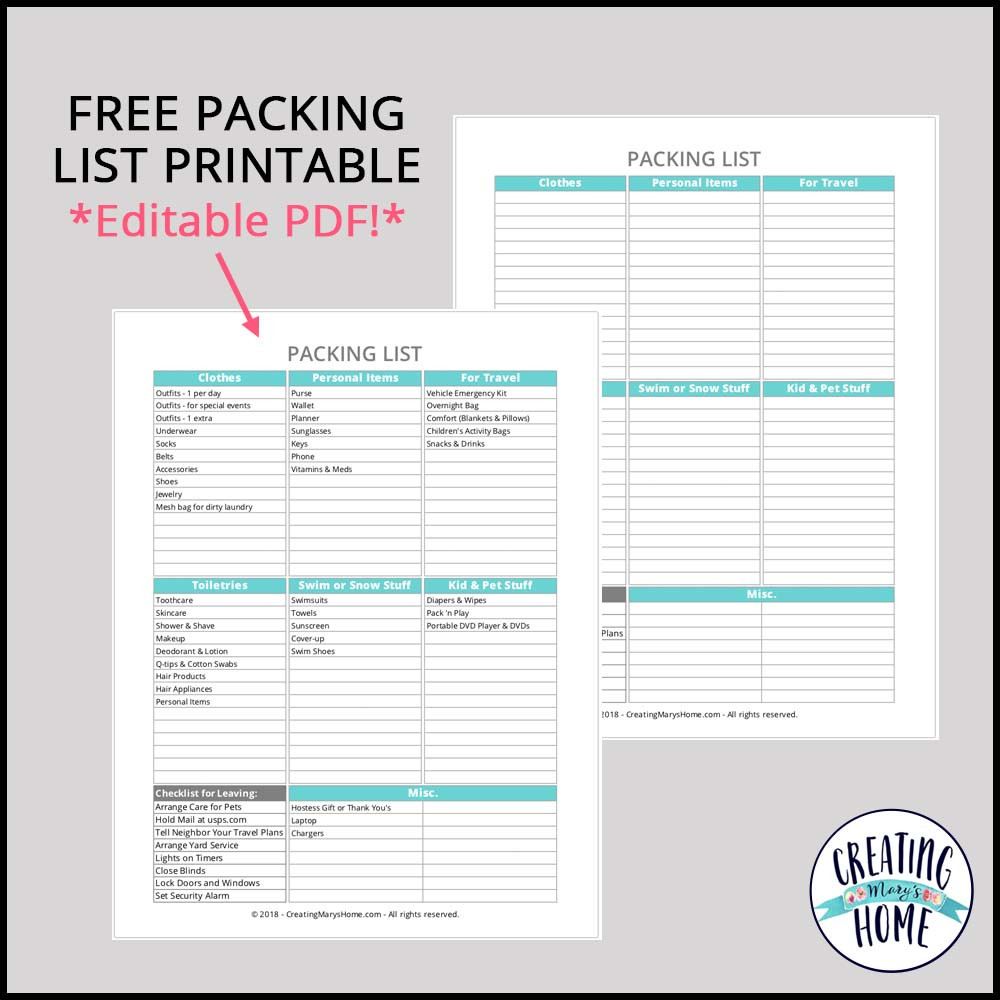 sample Vacation Checklist Template