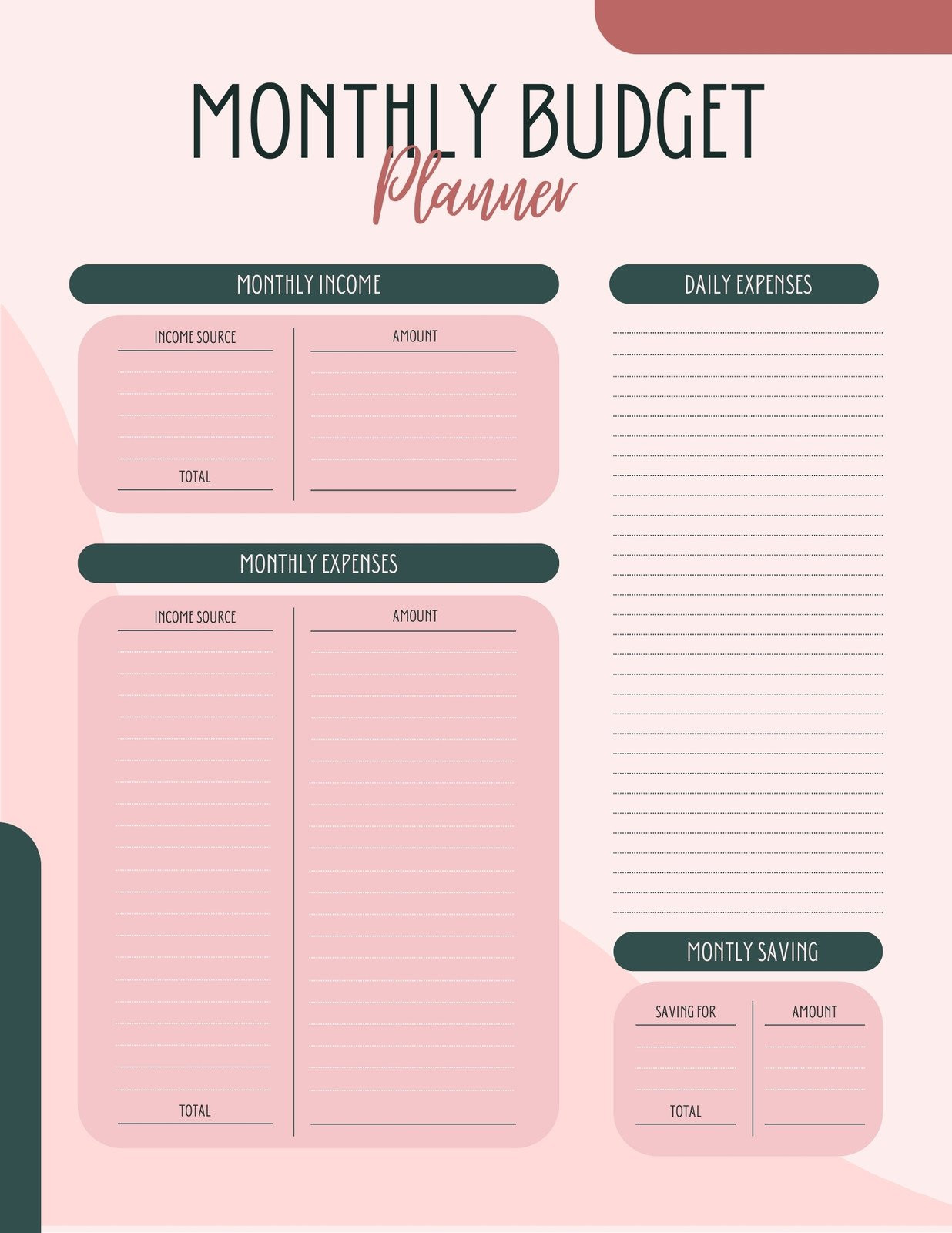 sample daily budget template