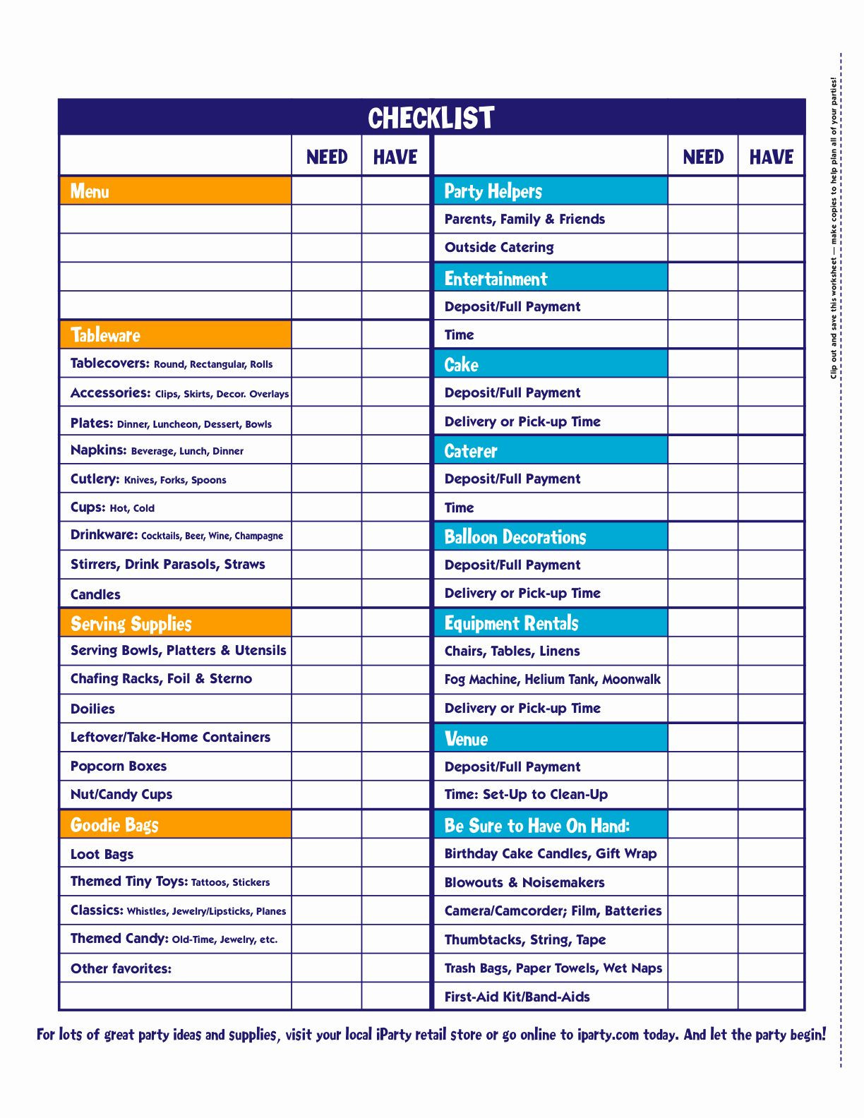 sample catering checklist template